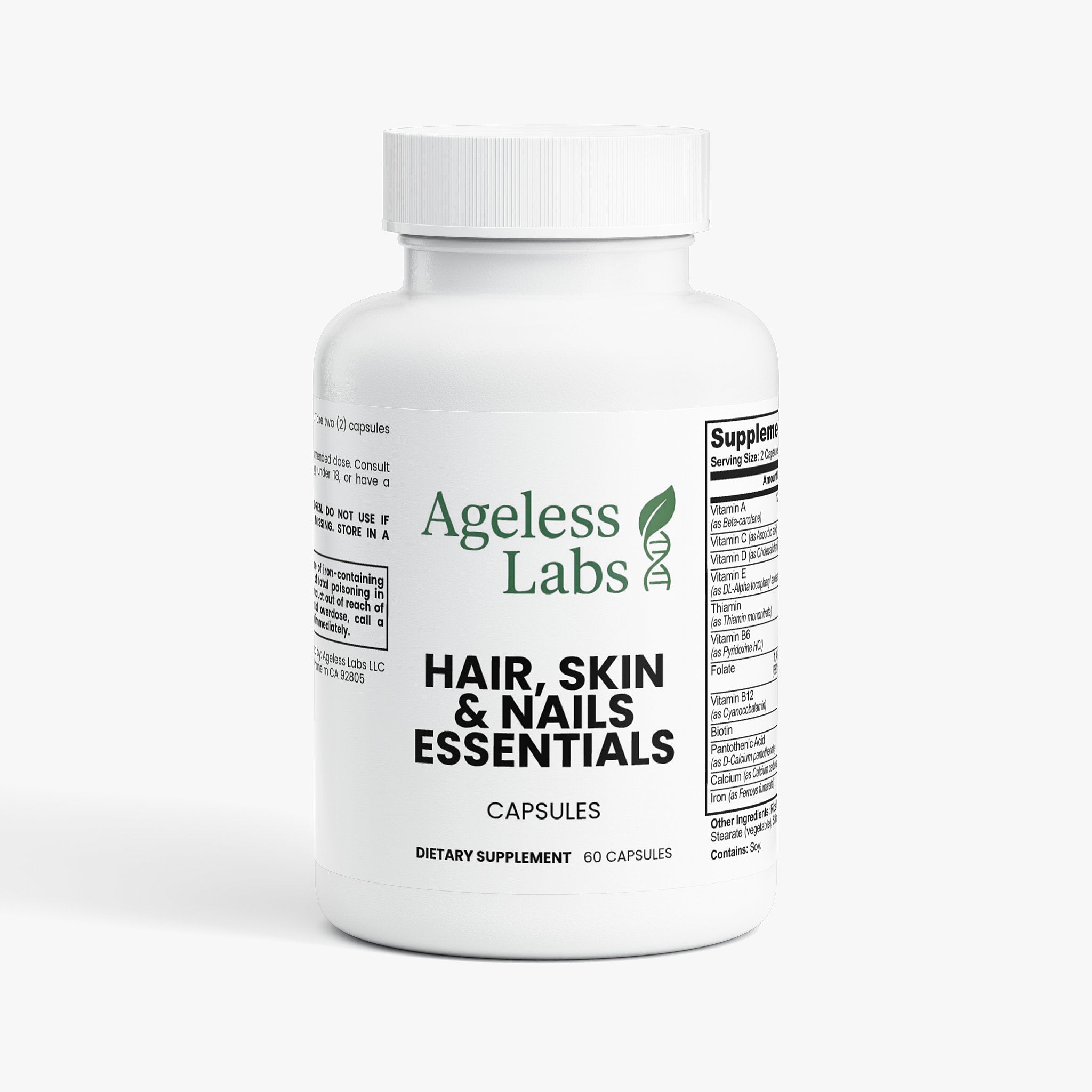 Hair, Skin and Nails Essentials supplement bottle – Ageless Labs beauty vitamins with biotin