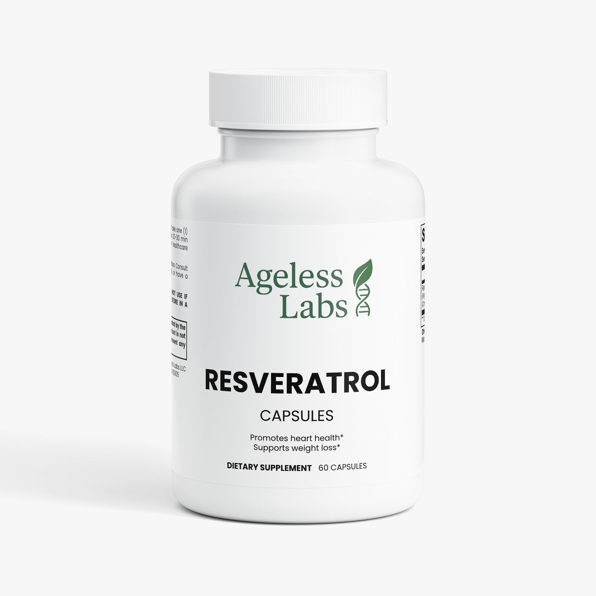 Resveratrol 50% 600mg antioxidant supplement bottle – Ageless Labs healthy aging support