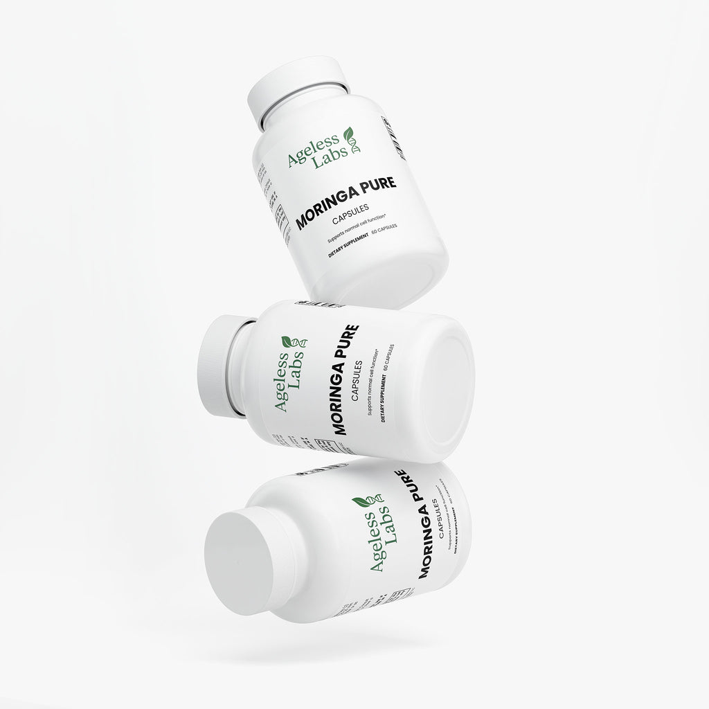 Moringa Pure bottle – side label view