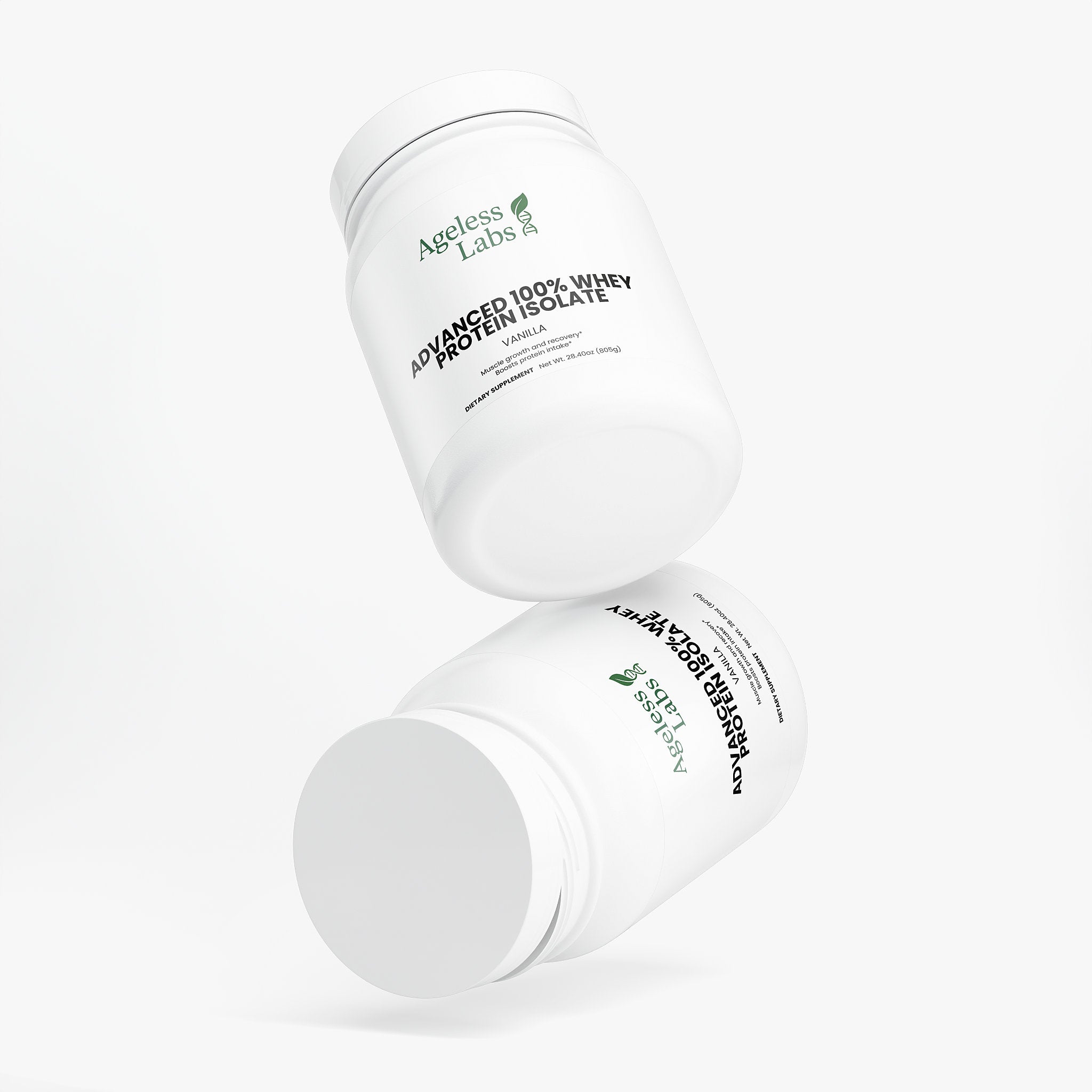 Whey Protein Isolate Vanilla tub – side label view