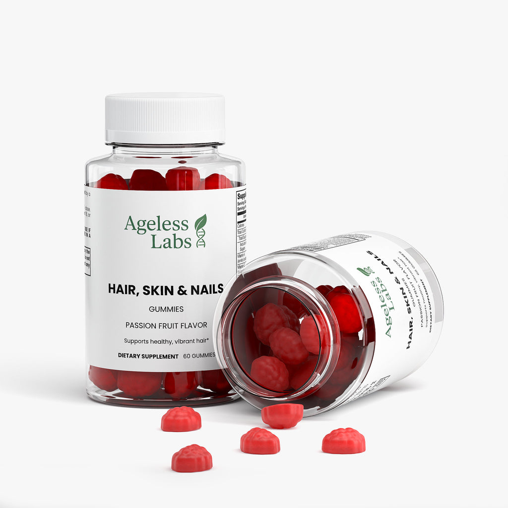 Beauty gummies label with Biotin and Vitamin C for hair and nails - Ageless Labs