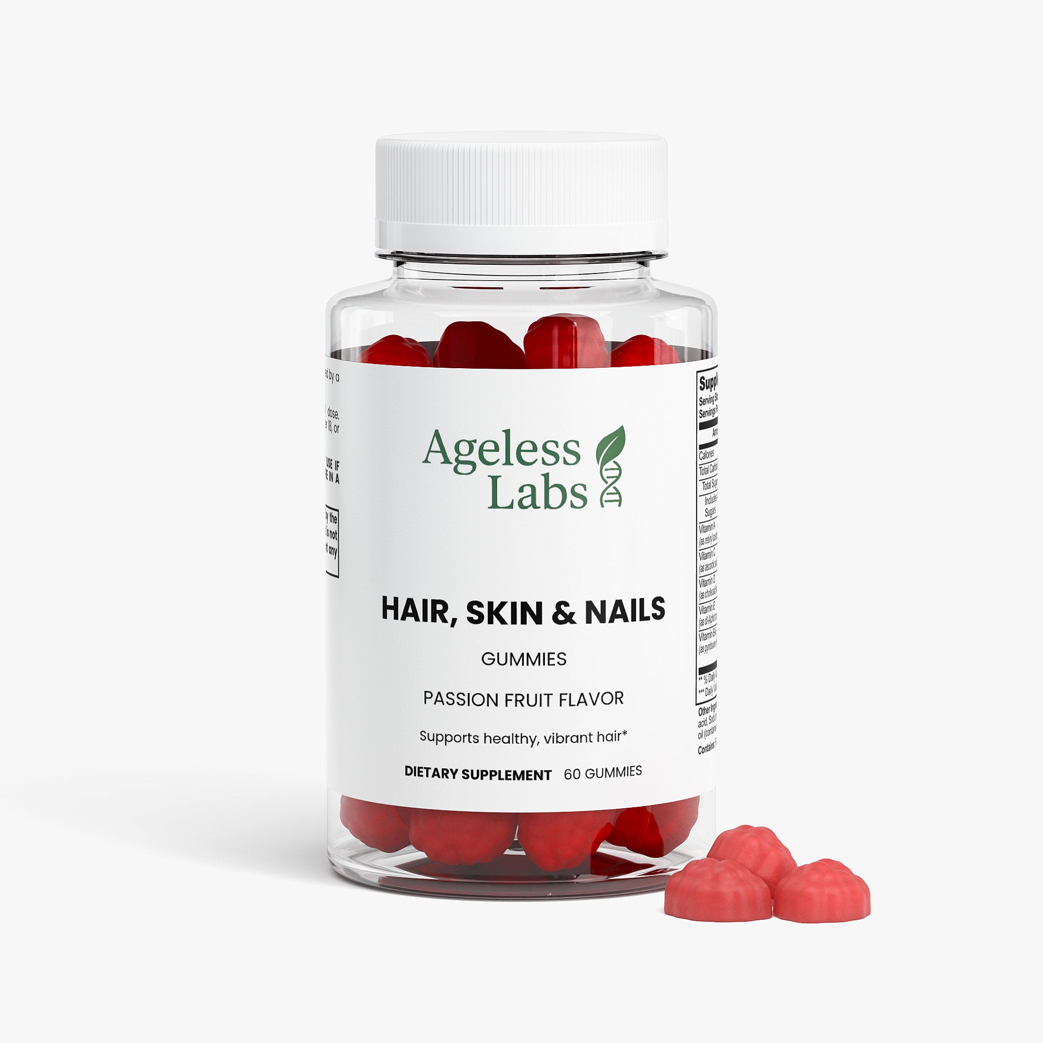 Hair Skin and Nails Gummies bottle side view - Ageless Labs