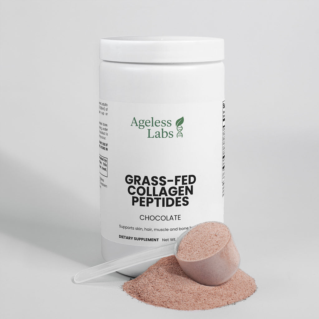 Chocolate Collagen Peptides label with grass-fed hydrolyzed collagen - Ageless Labs