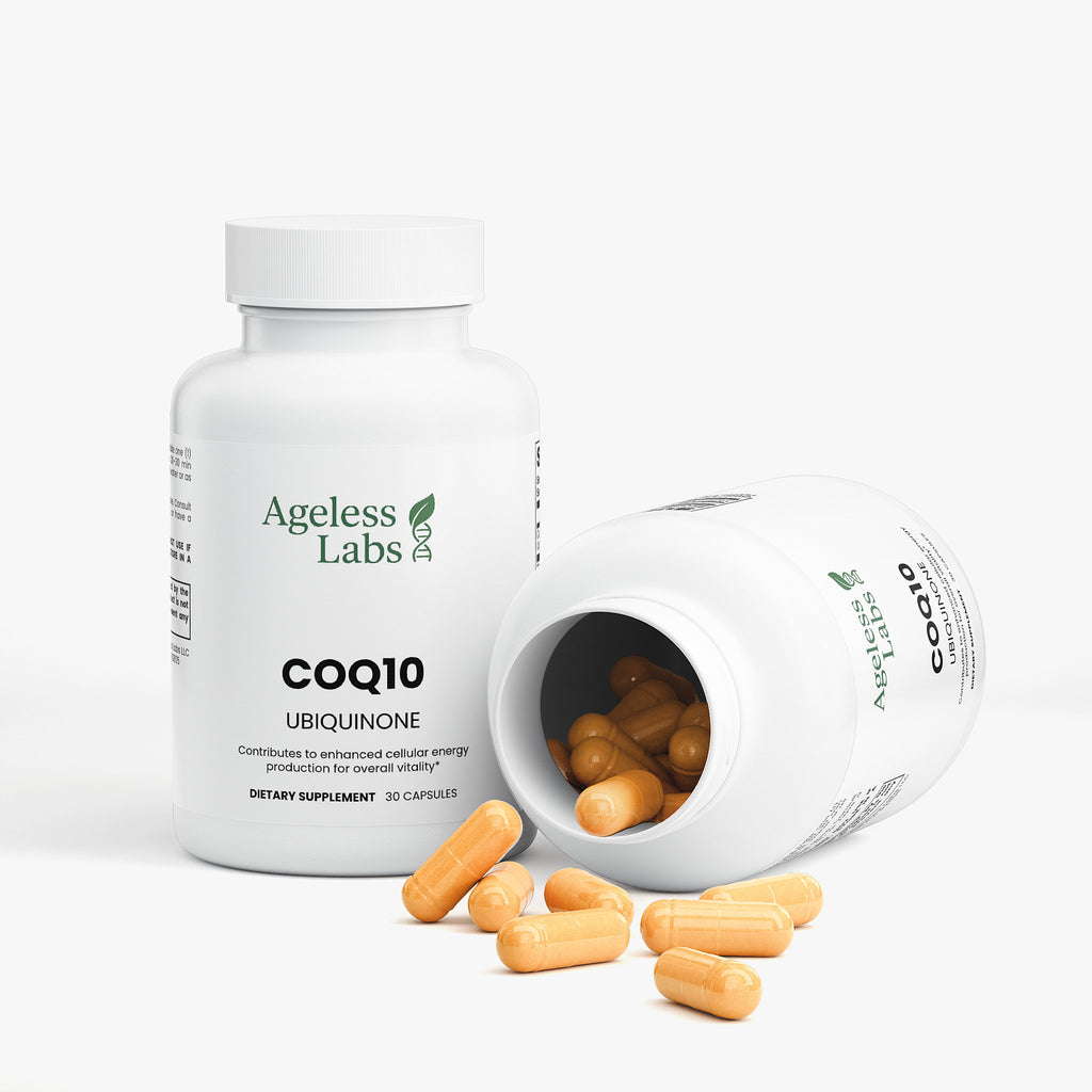 CoQ10 200mg supplement label for heart and mitochondrial energy - Ageless Labs